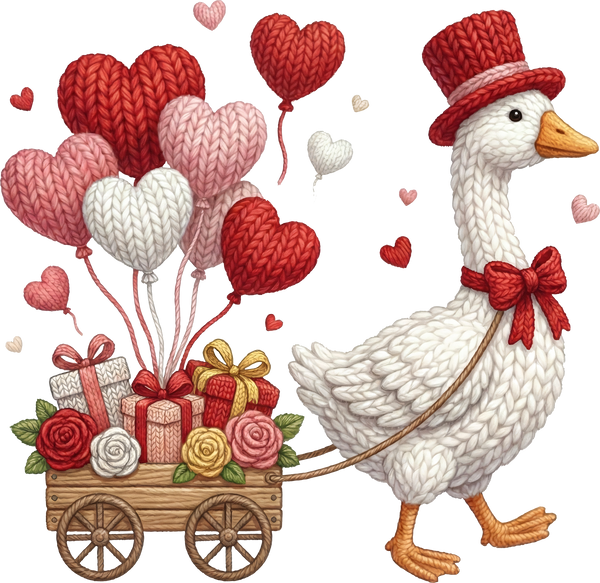 Faux Yarn Valentine Heart Balloon Goose - Valentines Day Ready to Press DTF Transfer