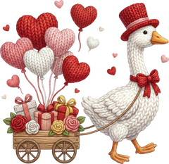 Faux Yarn Valentine Heart Balloon Goose - Valentines Day Ready to Press DTF Transfer