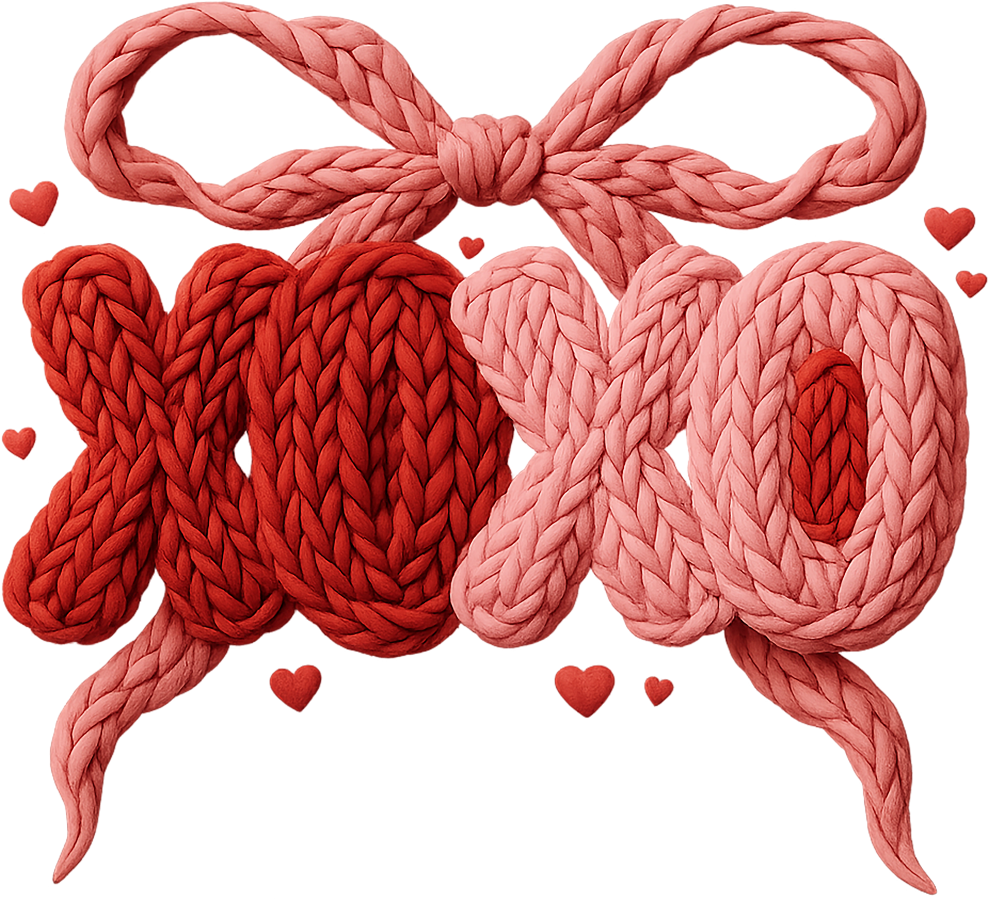 Faux Yarn Crochet Bow Xoxo - Valentines Day Ready to Press DTF Transfer
