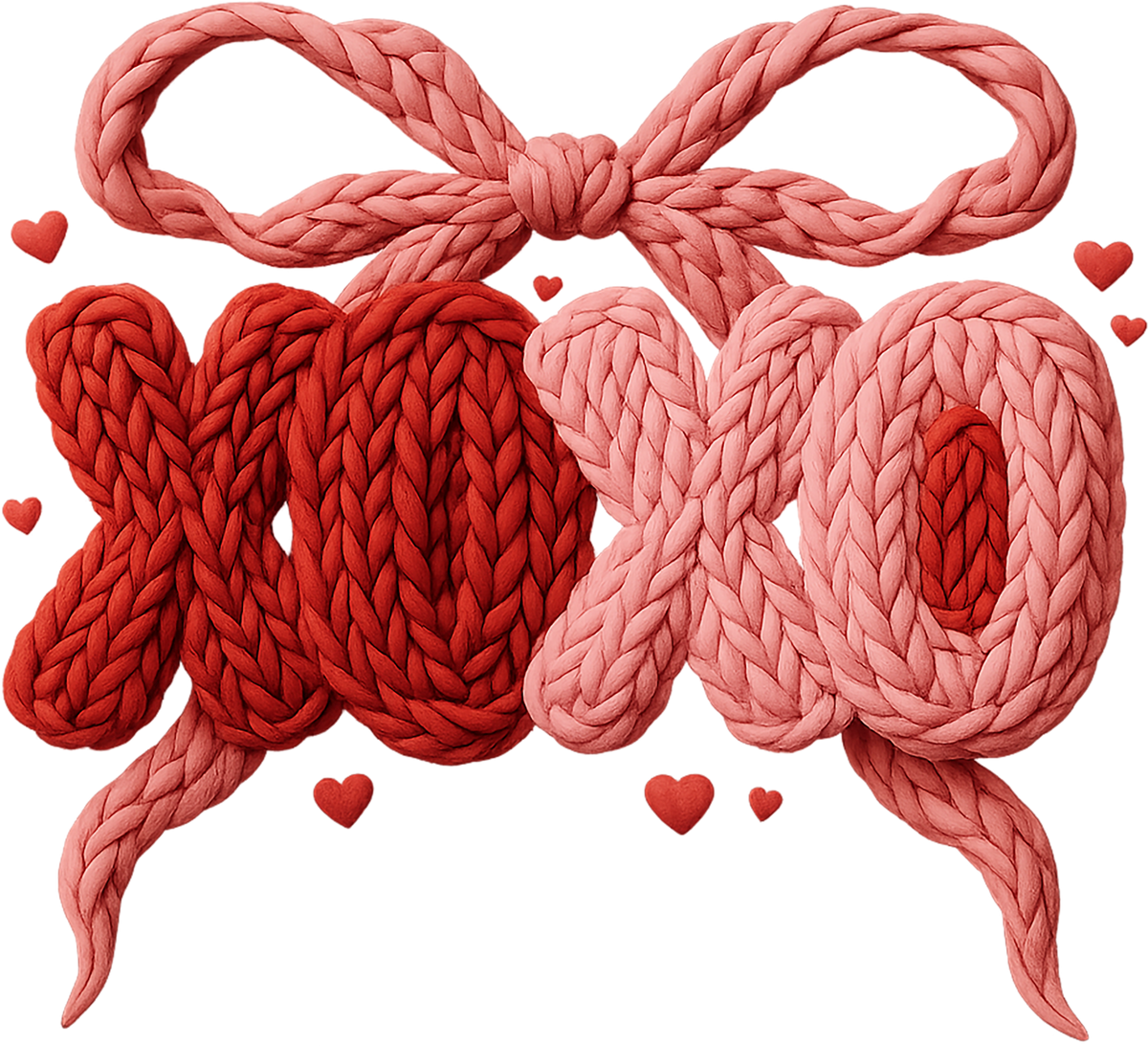 Faux Yarn Crochet Bow Xoxo - Valentines Day Ready to Press DTF Transfer
