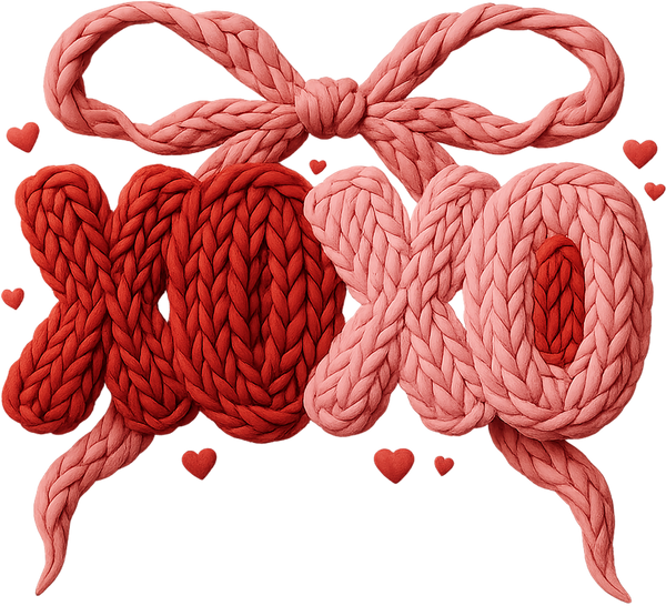 Faux Yarn Crochet Bow Xoxo - Valentines Day Ready to Press DTF Transfer