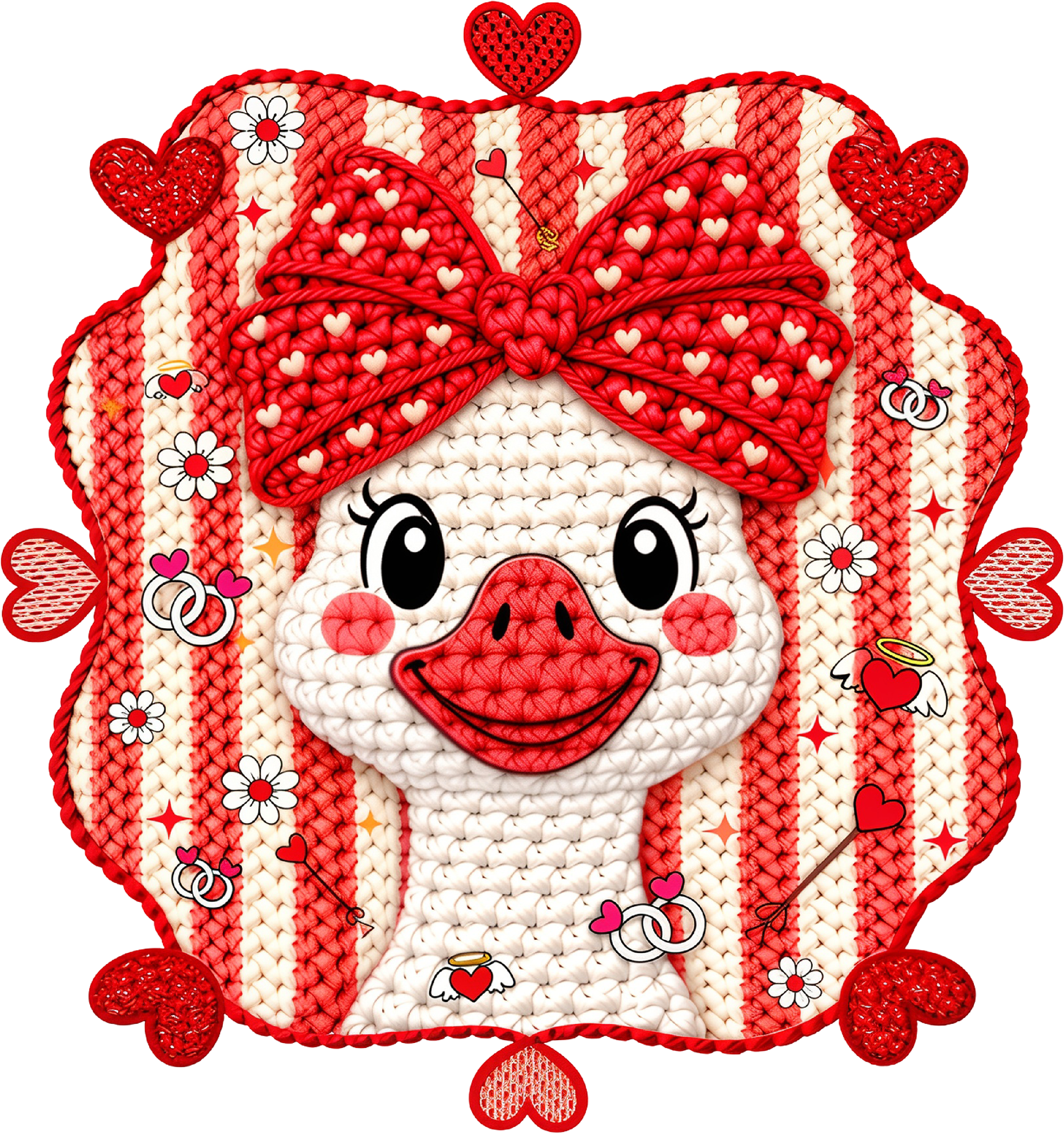 Faux Yarn Crochet Valentine Goose - Valentines Day Ready to Press DTF Transfer