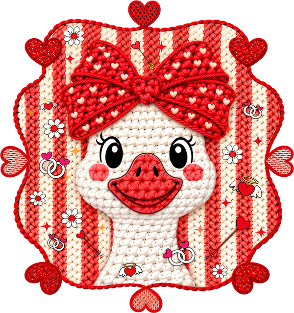 Faux Yarn Crochet Valentine Goose - Valentines Day Ready to Press DTF Transfer