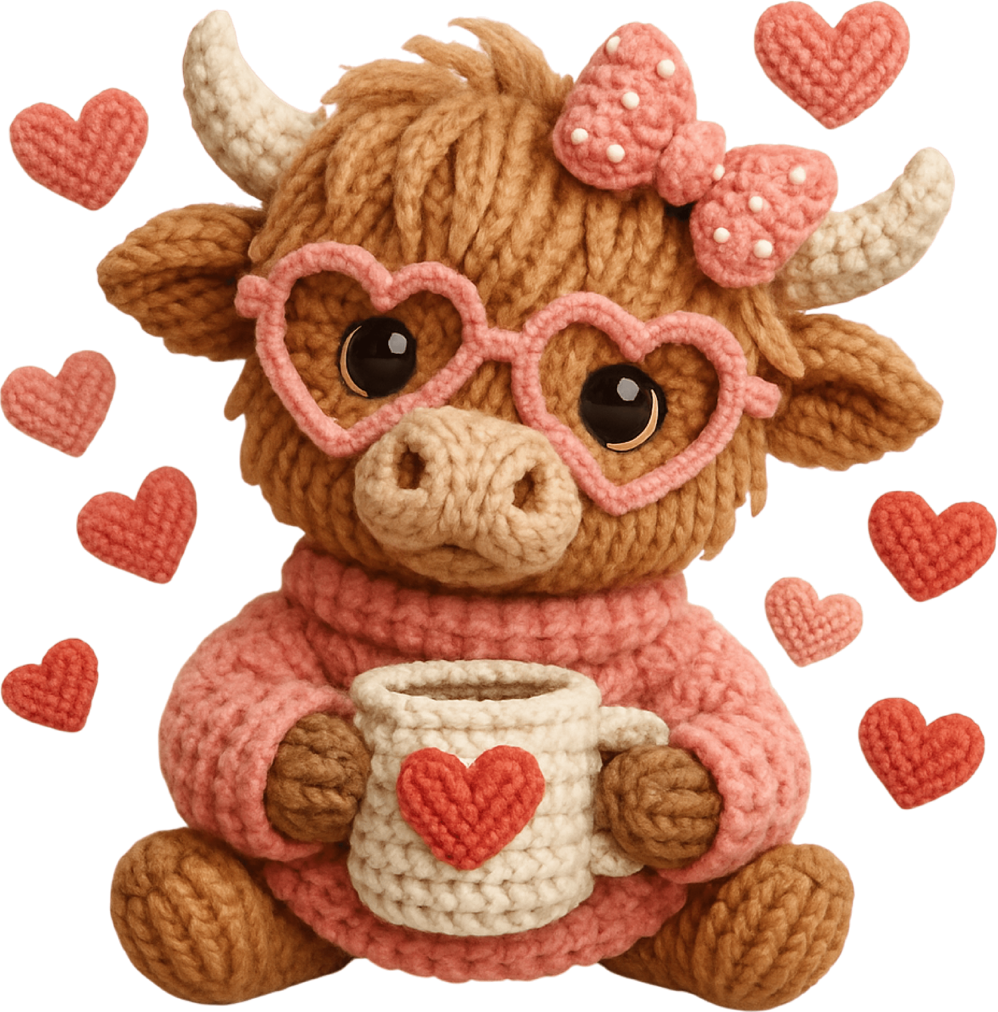 Faux Yarn Crochet Valentine Highland Cow - Valentines Day Ready to Press DTF Transfer