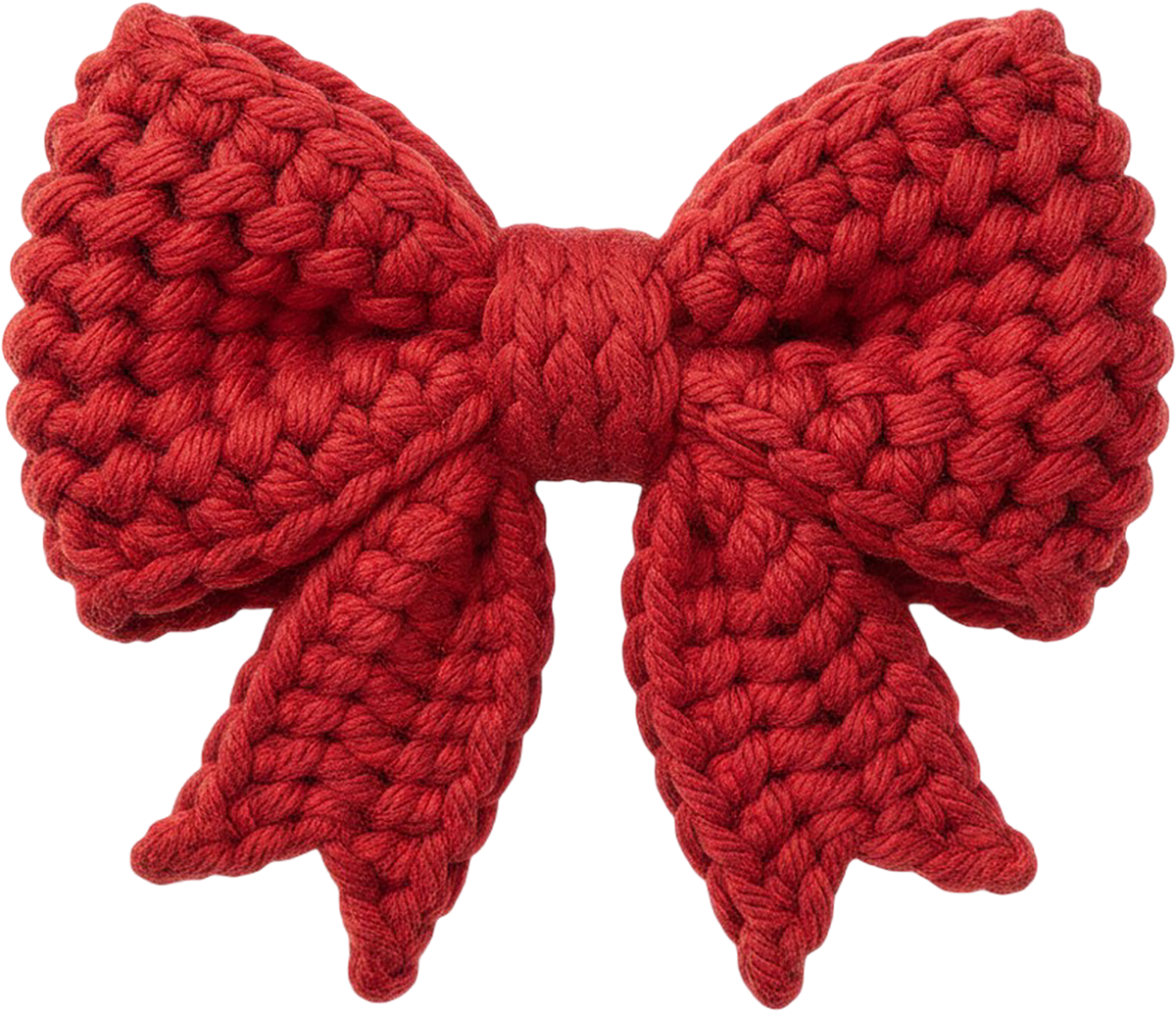 Faux Yarn Crochet Couquette Red Bow - Valentines Day Ready to Press DTF Transfer