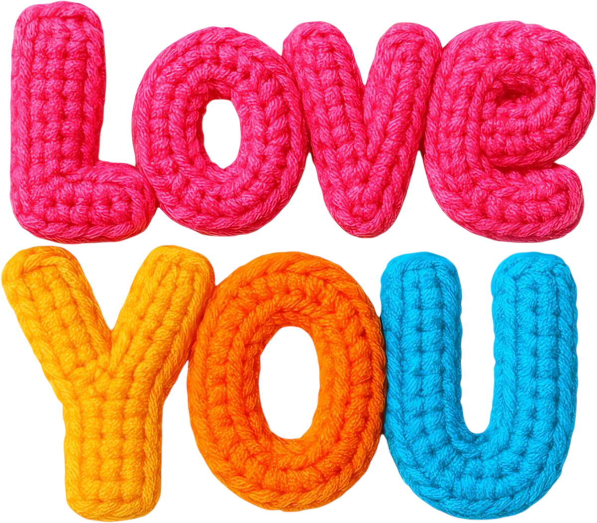 Faux Yarn Crochet Colorful Love You - Valentines Day Ready to Press DTF Transfer