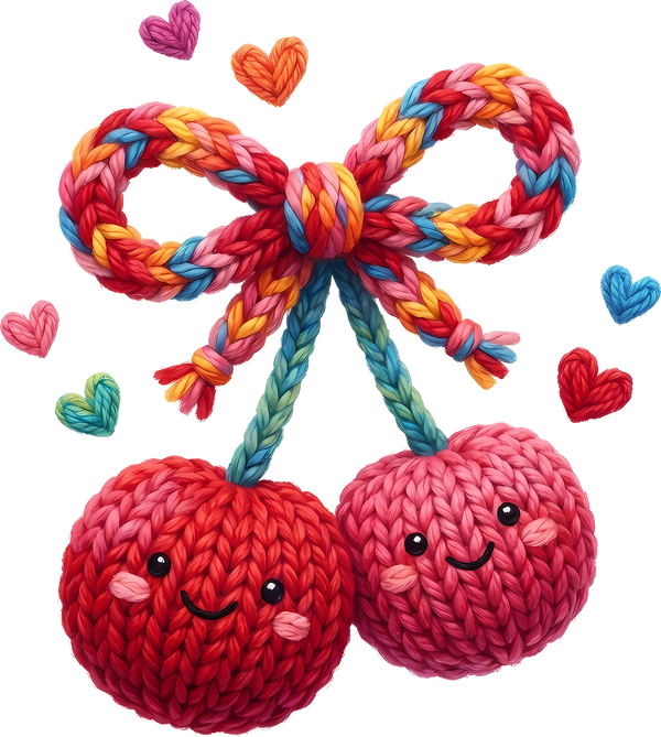 Faux Yarn Crochet Bow Cherry - Valentines Day Ready to Press DTF Transfer