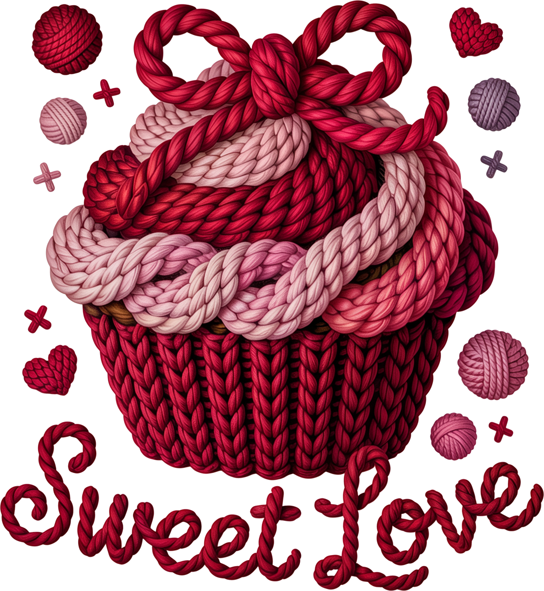Faux Yarn Valentine Cupcake Sweet Love - Valentines Day Ready to Press DTF Transfer