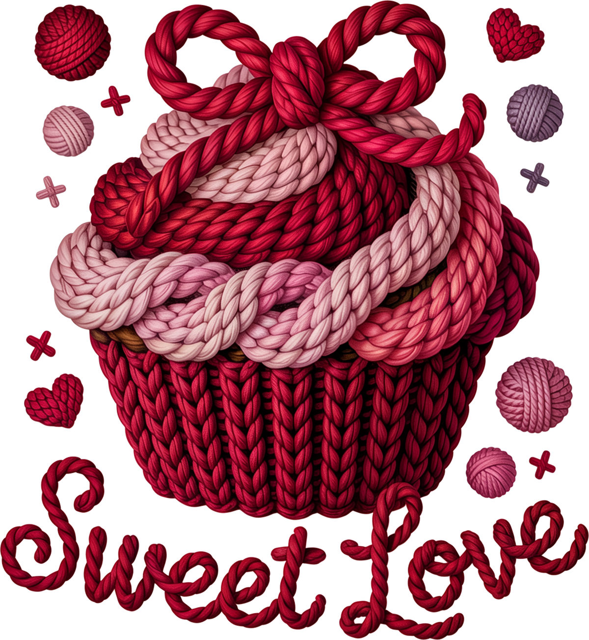 Faux Yarn Valentine Cupcake Sweet Love - Valentines Day Ready to Press DTF Transfer