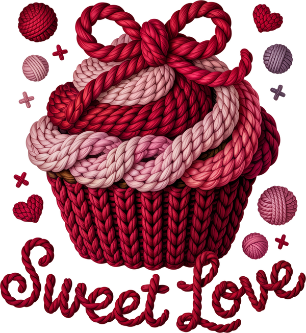 Faux Yarn Valentine Cupcake Sweet Love - Valentines Day Ready to Press DTF Transfer
