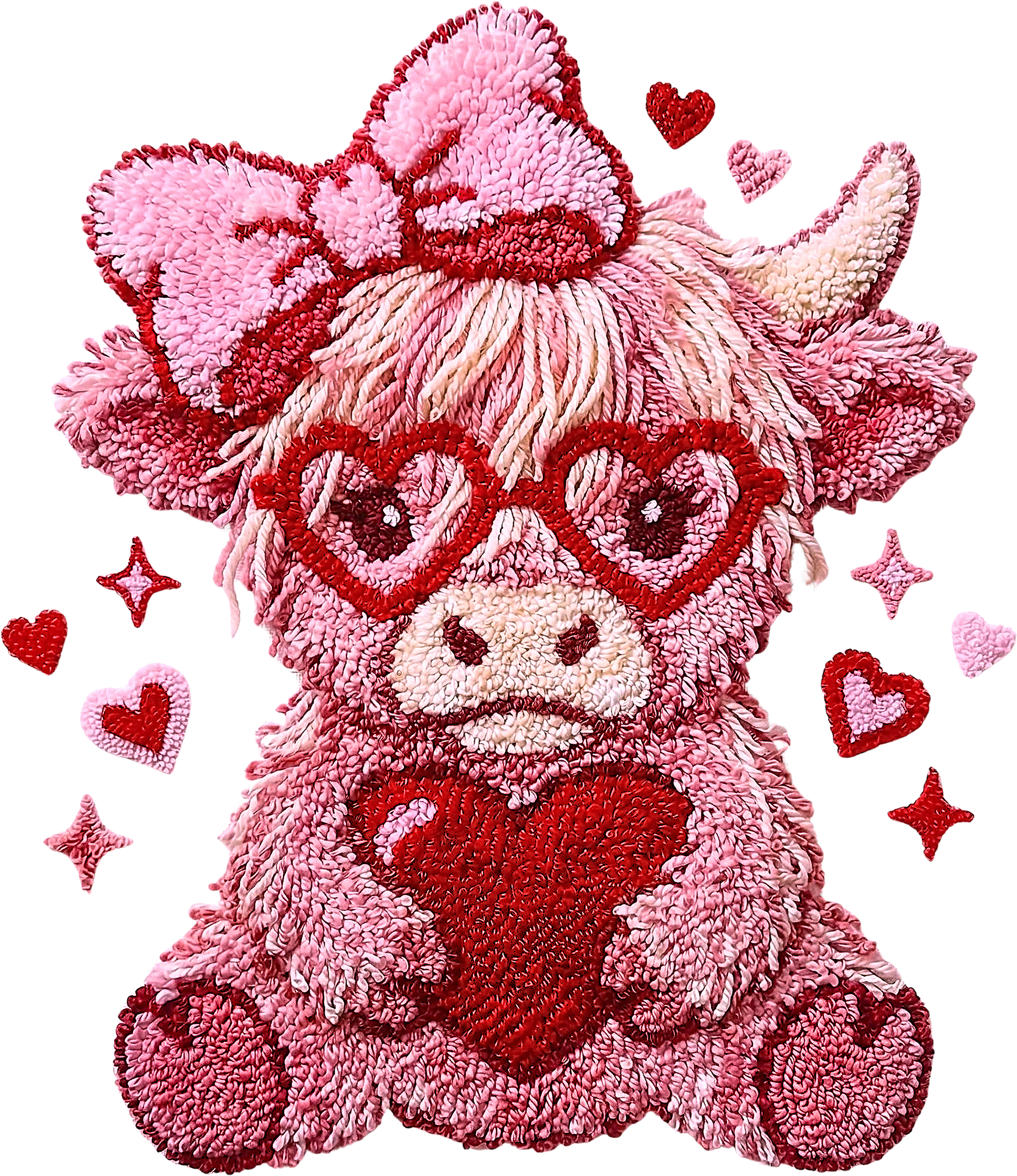 Latch Hook Valentine Highland Cow - Valentines Day Ready to Press DTF Transfer