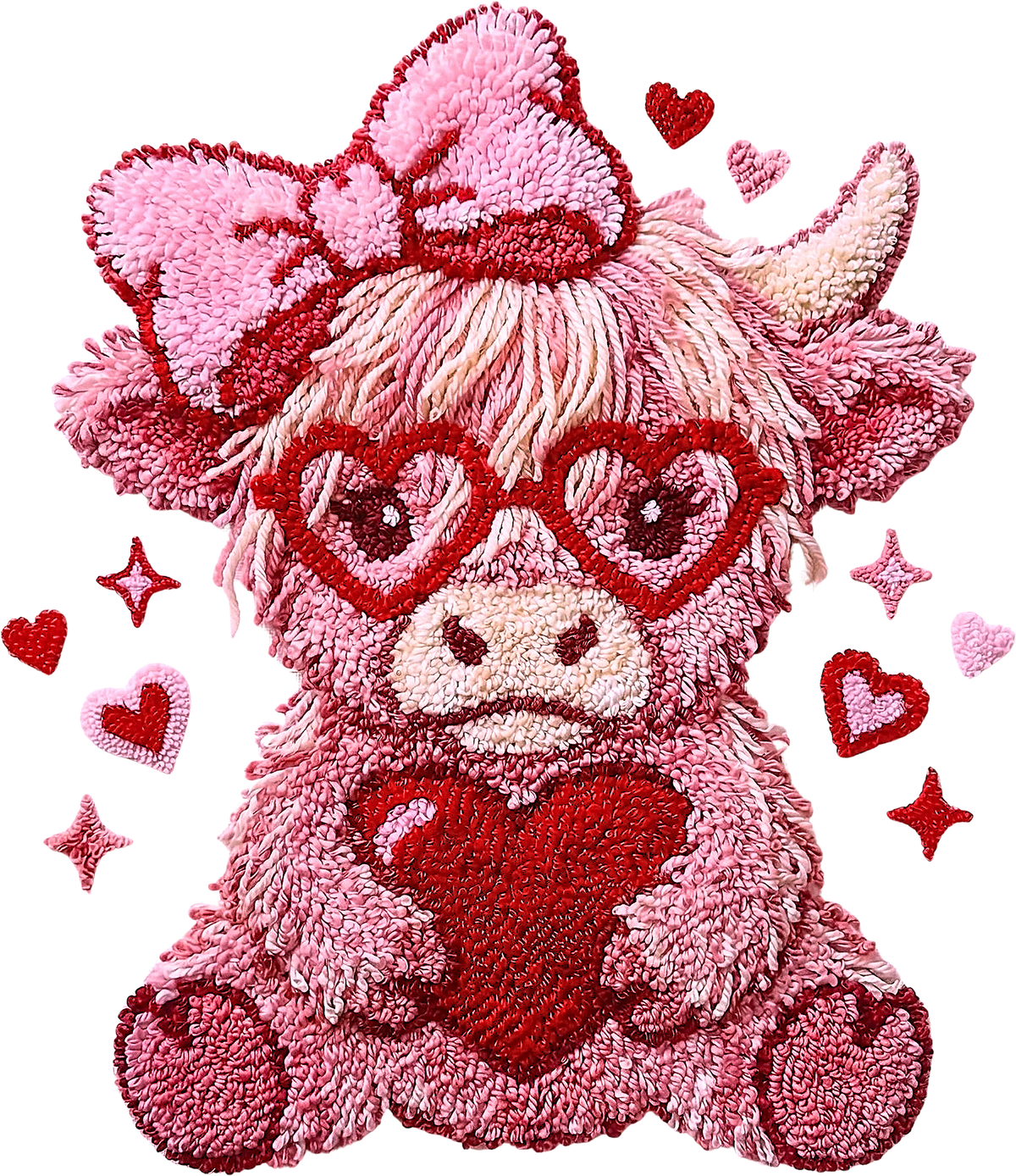 Latch Hook Valentine Highland Cow - Valentines Day Ready to Press DTF Transfer