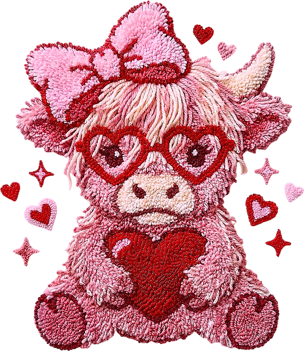 Latch Hook Valentine Highland Cow - Valentines Day Ready to Press DTF Transfer