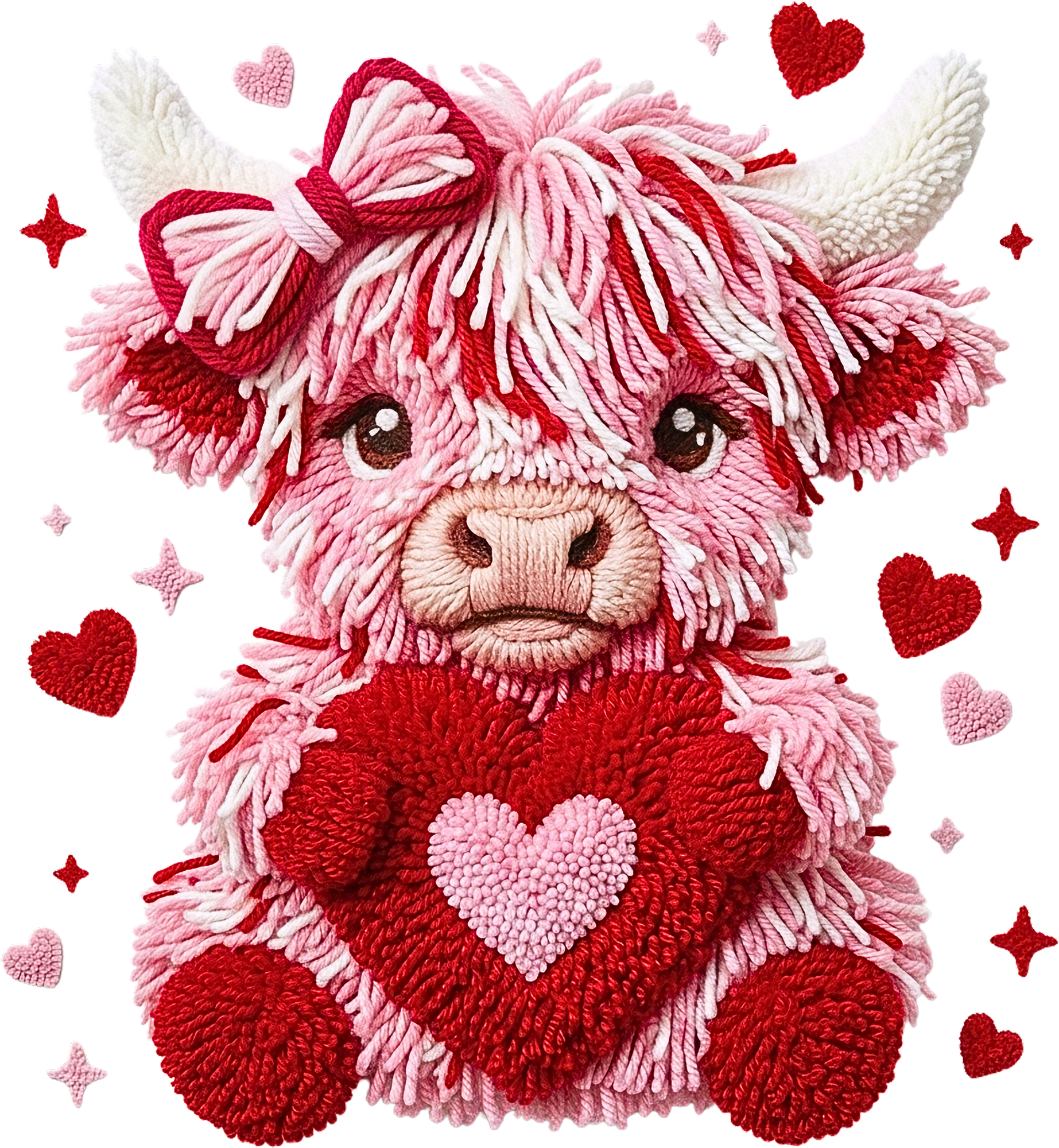 Latch Hook Valentine Highland Cow - Valentines Day Ready to Press DTF Transfer