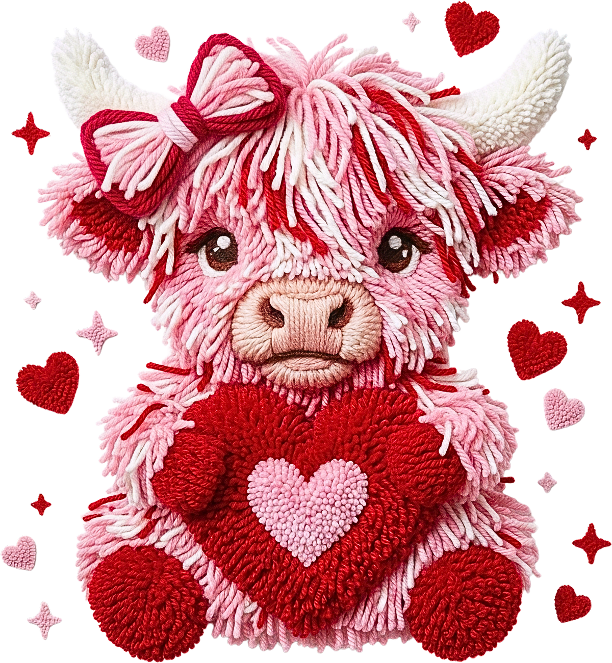 Latch Hook Valentine Highland Cow - Valentines Day Ready to Press DTF Transfer