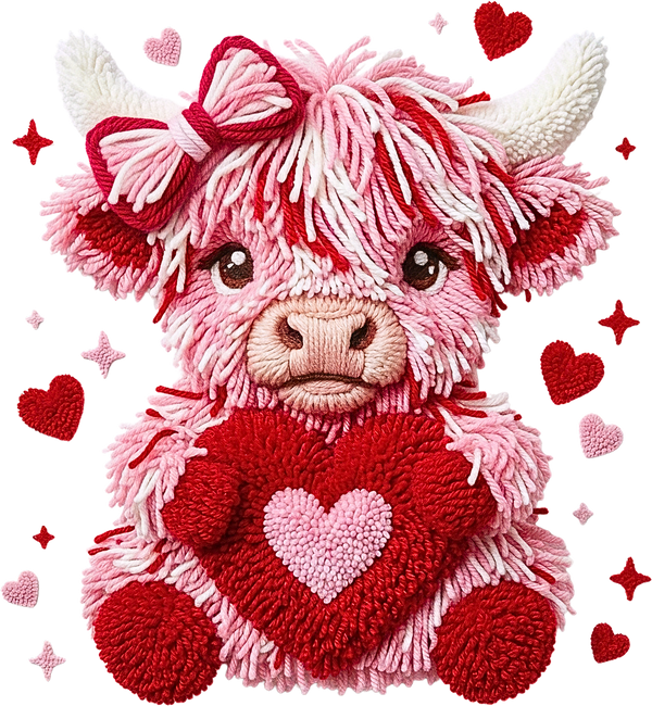 Latch Hook Valentine Highland Cow - Valentines Day Ready to Press DTF Transfer