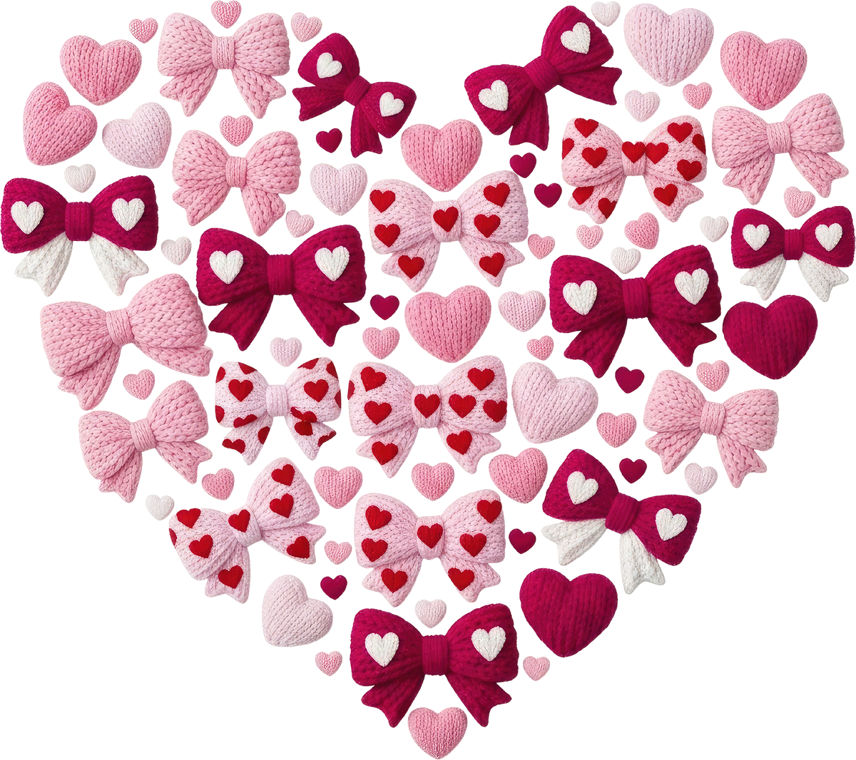 Faux Yarn Valentine Bow Heart - Valentines Day Ready to Press DTF Transfer