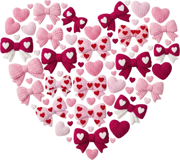 Faux Yarn Valentine Bow Heart - Valentines Day Ready to Press DTF Transfer