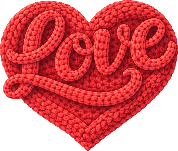 Faux Yarn Valentine Love Red Heart - Valentines Day Ready to Press DTF Transfer