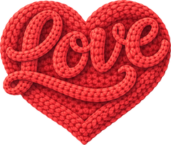 Faux Yarn Valentine Love Red Heart - Valentines Day Ready to Press DTF Transfer