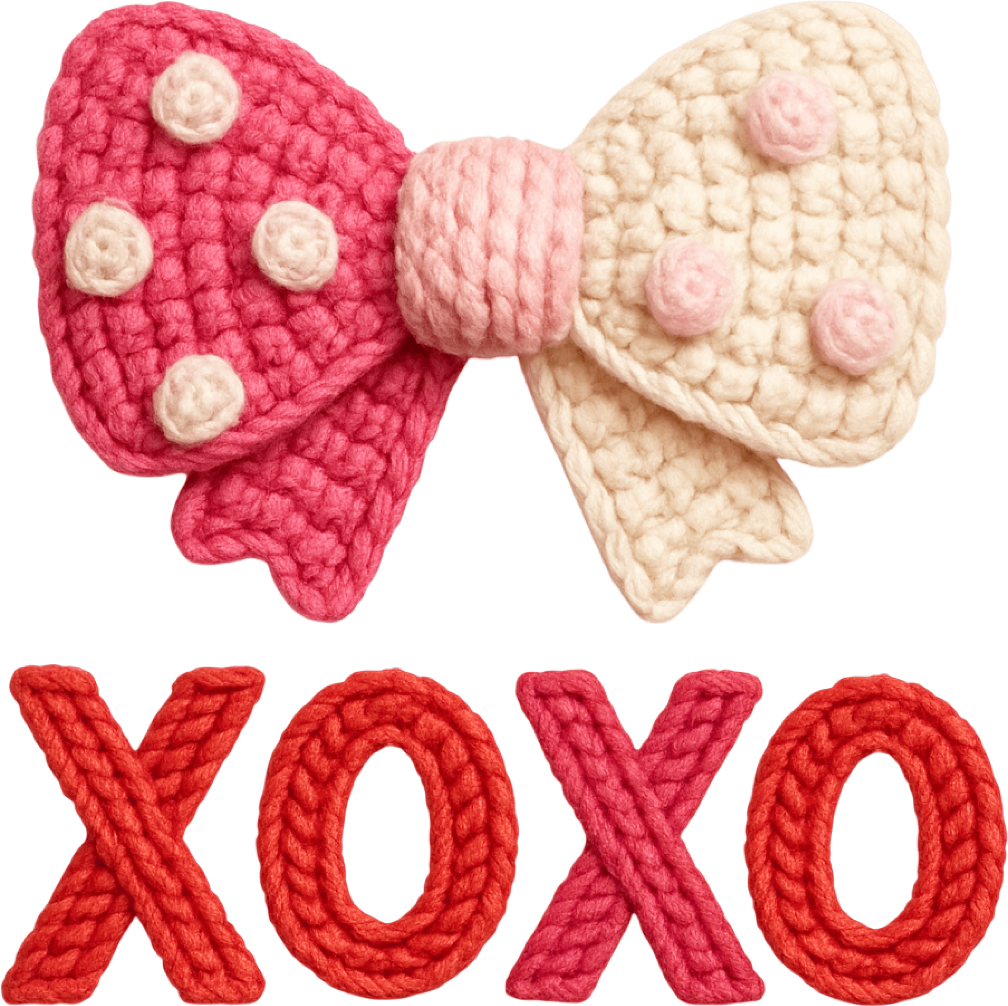Faux Yarn Crochet Valentine Bow Xoxo - Valentines Day Ready to Press DTF Transfer