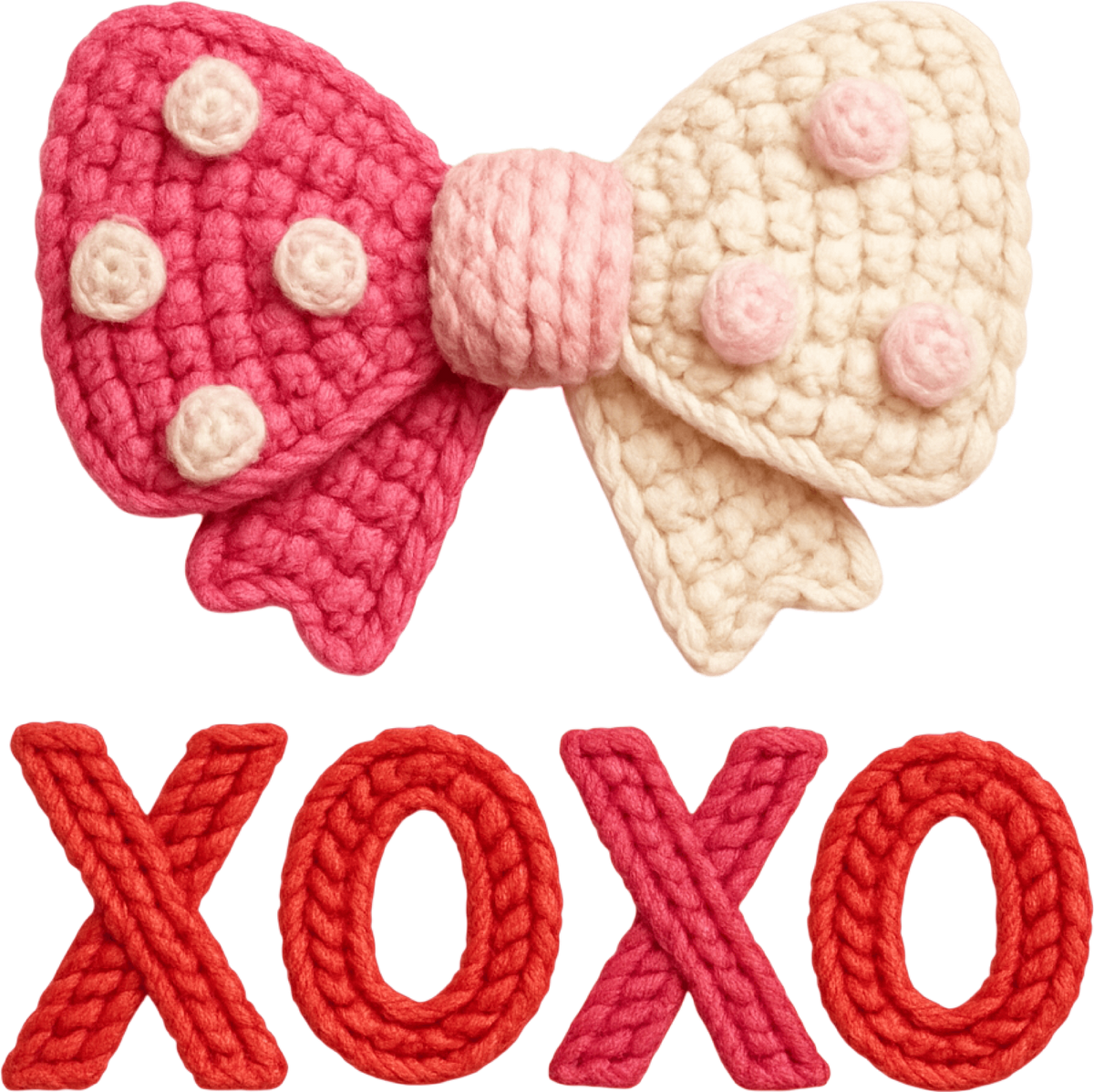 Faux Yarn Crochet Valentine Bow Xoxo - Valentines Day Ready to Press DTF Transfer