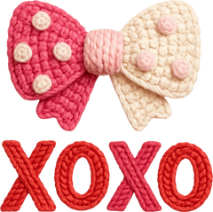 Faux Yarn Crochet Valentine Bow Xoxo - Valentines Day Ready to Press DTF Transfer
