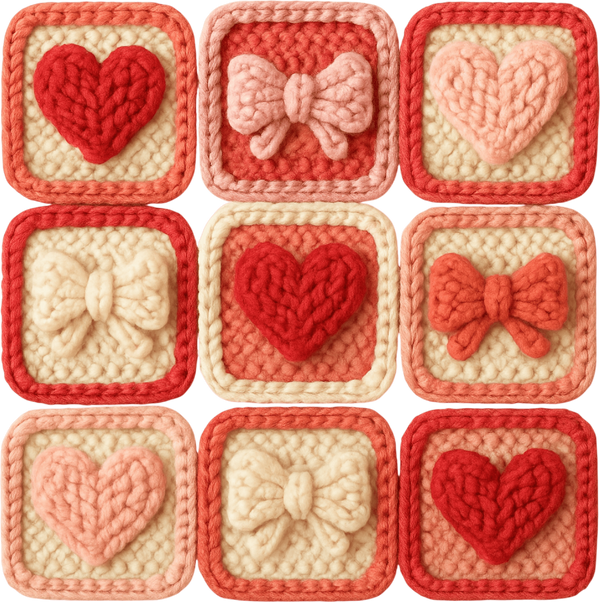 Faux Yarn Valentine Heart Bow - Valentines Day Ready to Press DTF Transfer