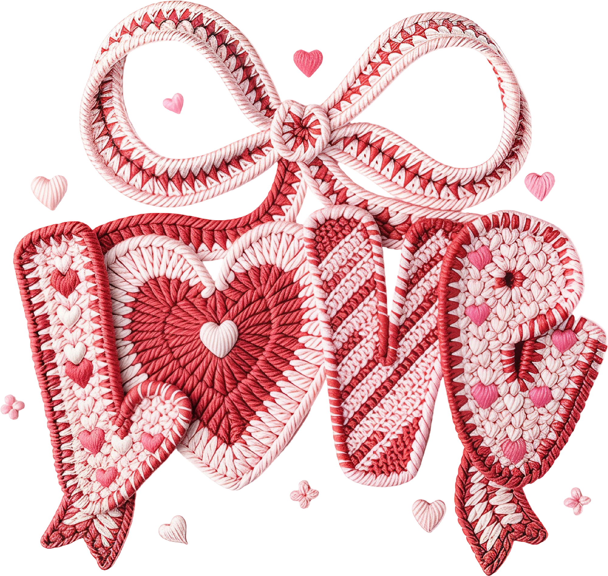 Faux Yarn Crochet Valentine Bow Love - Valentines Day Ready to Press DTF Transfer