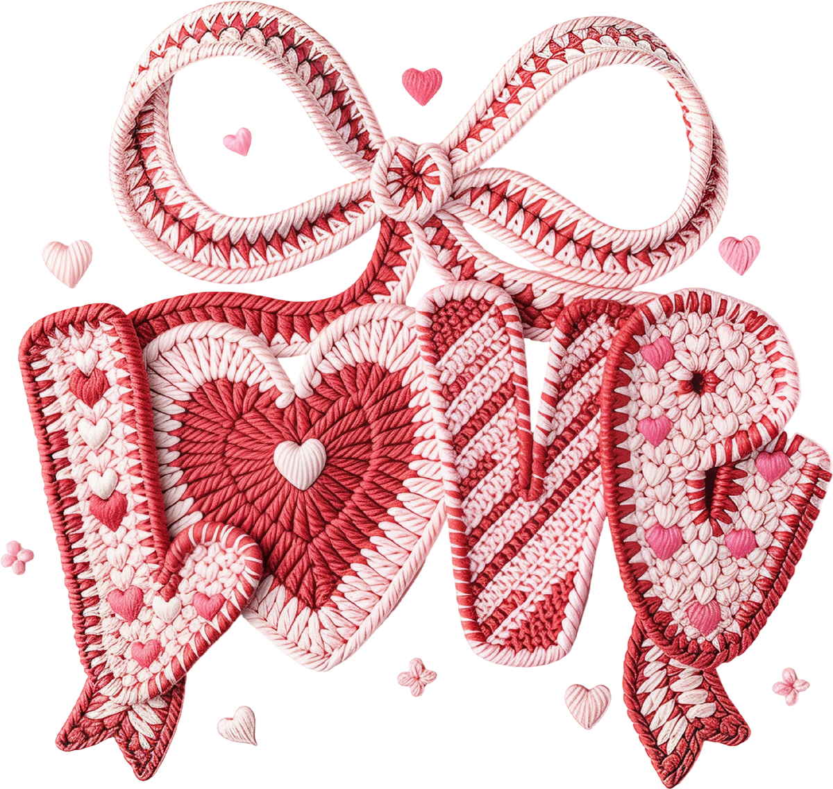 Faux Yarn Crochet Valentine Bow Love - Valentines Day Ready to Press DTF Transfer