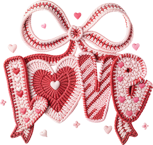 Faux Yarn Crochet Valentine Bow Love - Valentines Day Ready to Press DTF Transfer