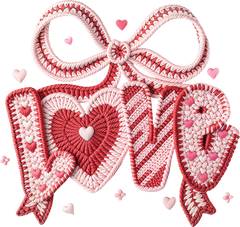 Faux Yarn Crochet Valentine Bow Love - Valentines Day Ready to Press DTF Transfer