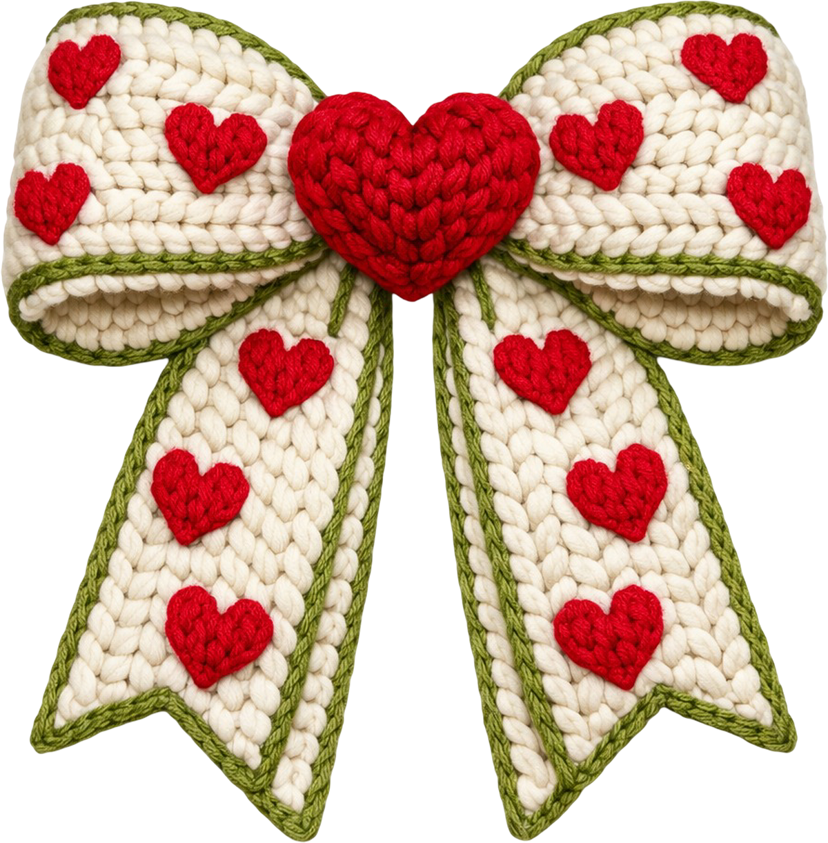 Faux Yarn Crochet Valentine Heart Bow - Valentines Day Ready to Press DTF Transfer