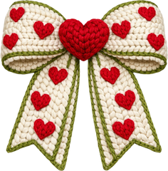Faux Yarn Crochet Valentine Heart Bow - Valentines Day Ready to Press DTF Transfer