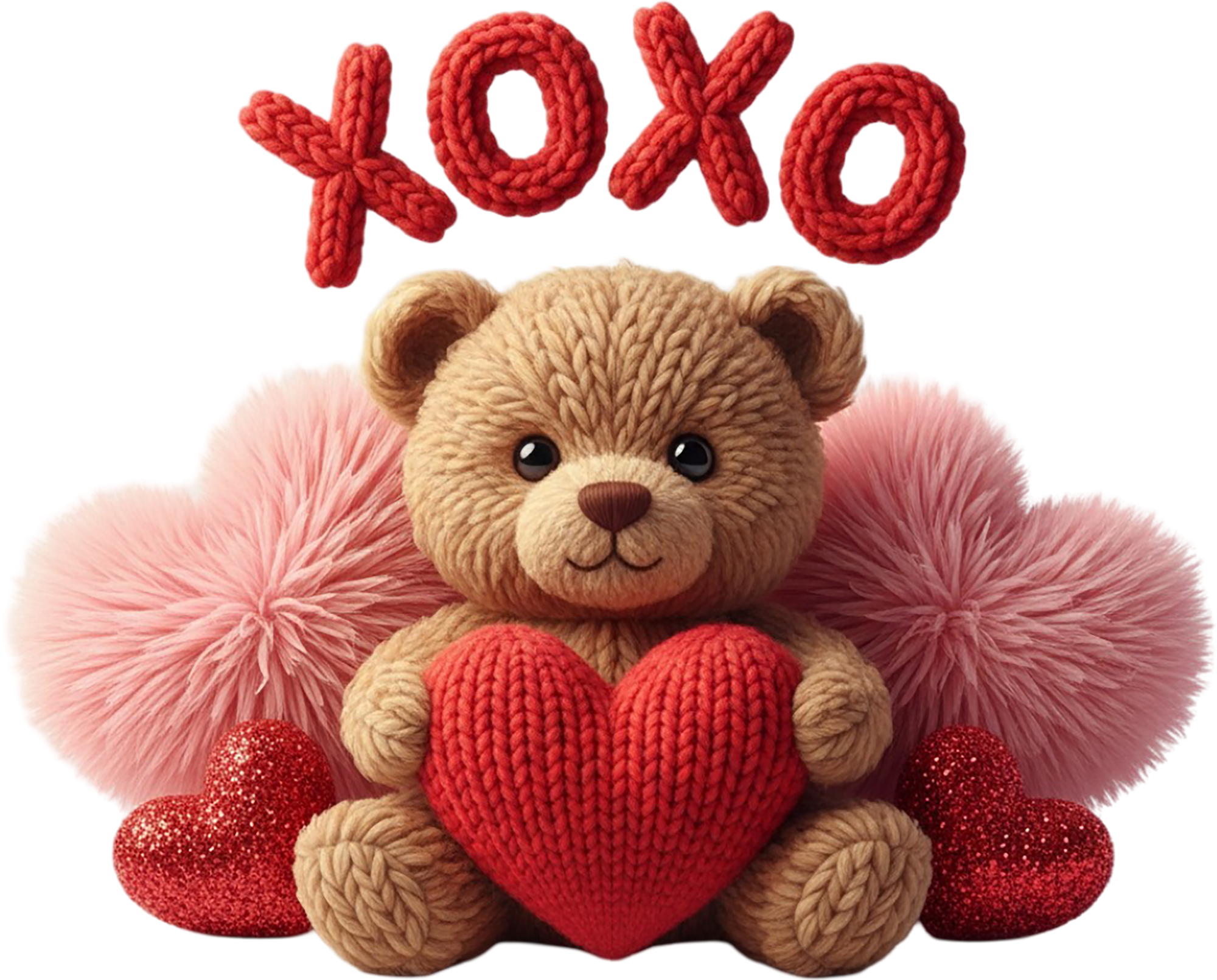 Faux Yarn Valentine Heart Teddy Bear - Valentines Day Ready to Press DTF Transfer