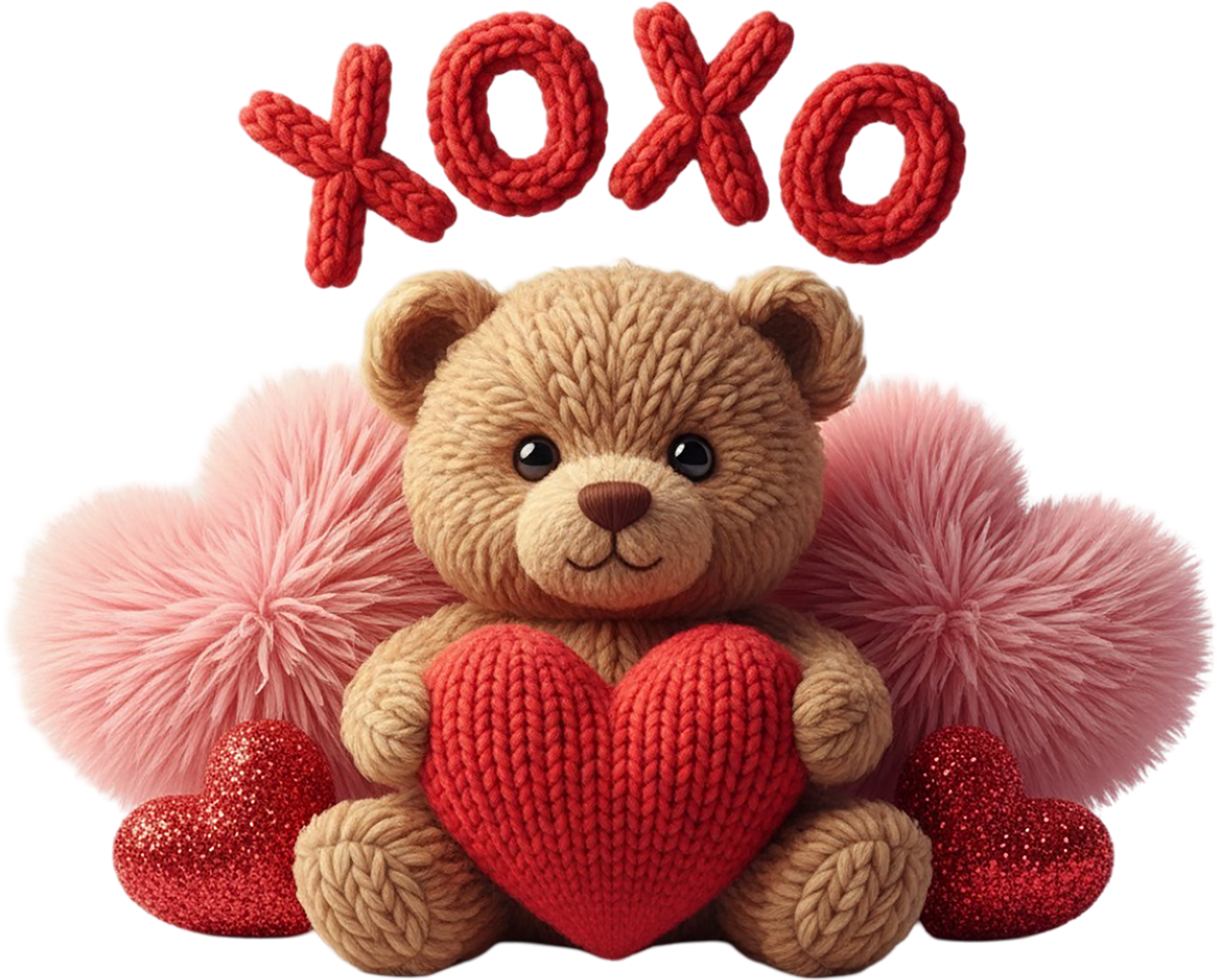 Faux Yarn Valentine Heart Teddy Bear - Valentines Day Ready to Press DTF Transfer