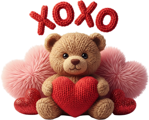 Faux Yarn Valentine Heart Teddy Bear - Valentines Day Ready to Press DTF Transfer