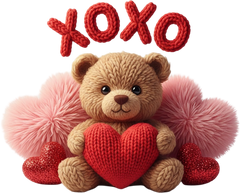 Faux Yarn Valentine Heart Teddy Bear - Valentines Day Ready to Press DTF Transfer