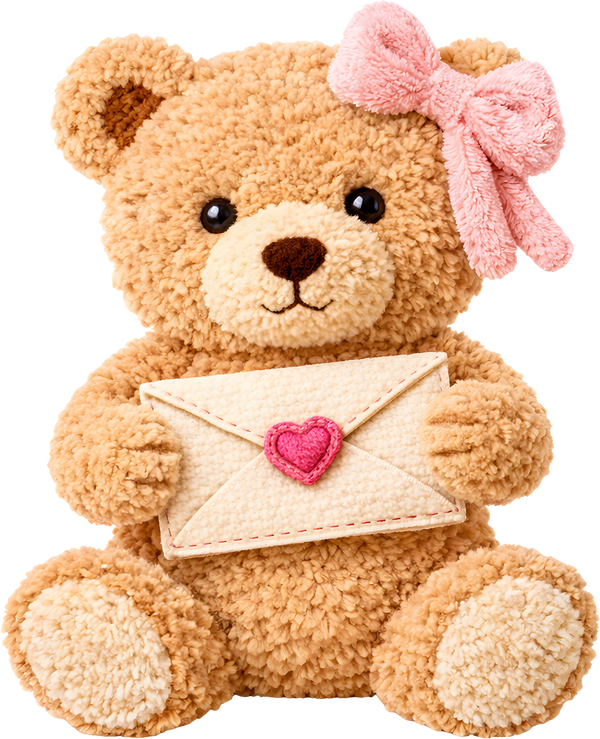 Faux Yarn Crochet Teddy With Love Letter - Valentines Day Ready to Press DTF Transfer