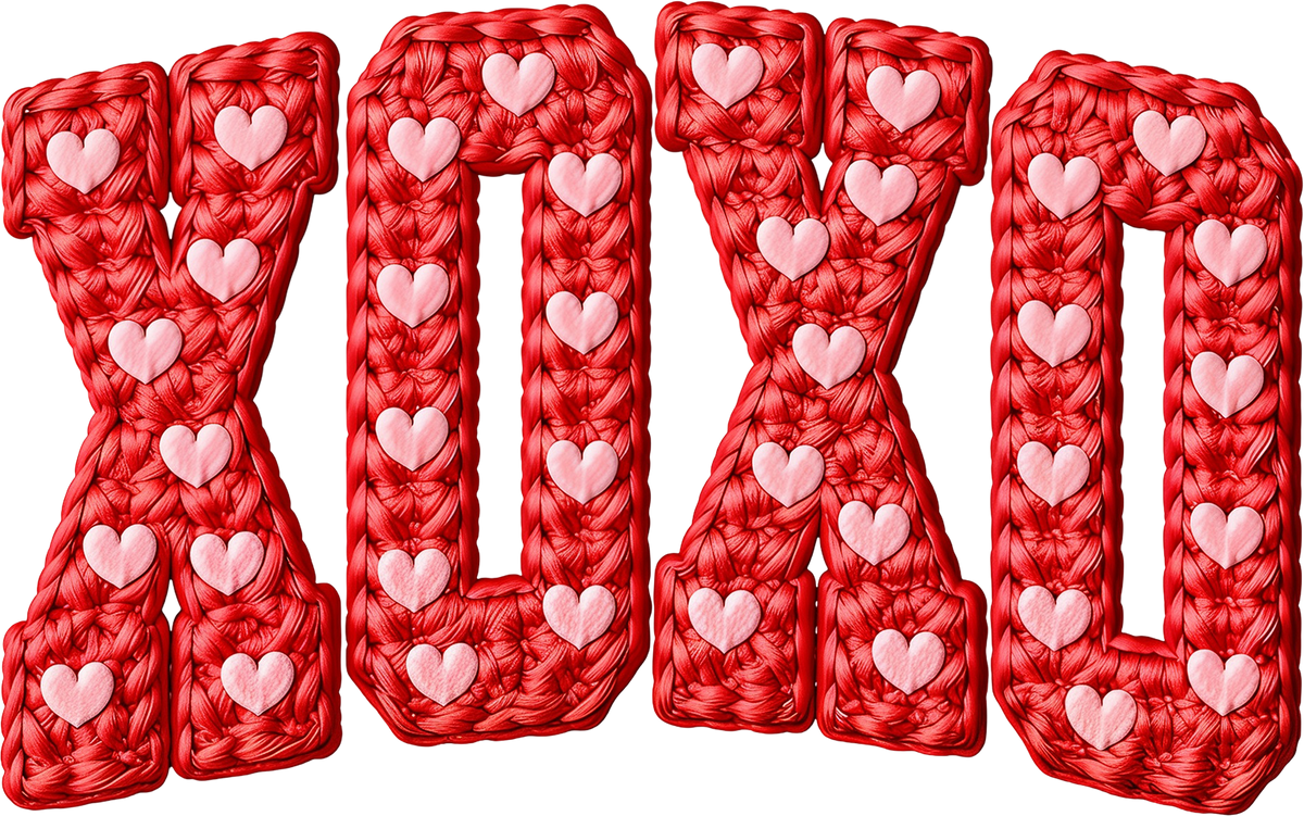 Faux Yarn Crochet Heart Xoxo - Valentines Day Ready to Press DTF Transfer