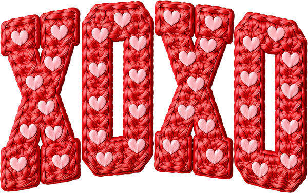 Faux Yarn Crochet Heart Xoxo - Valentines Day Ready to Press DTF Transfer