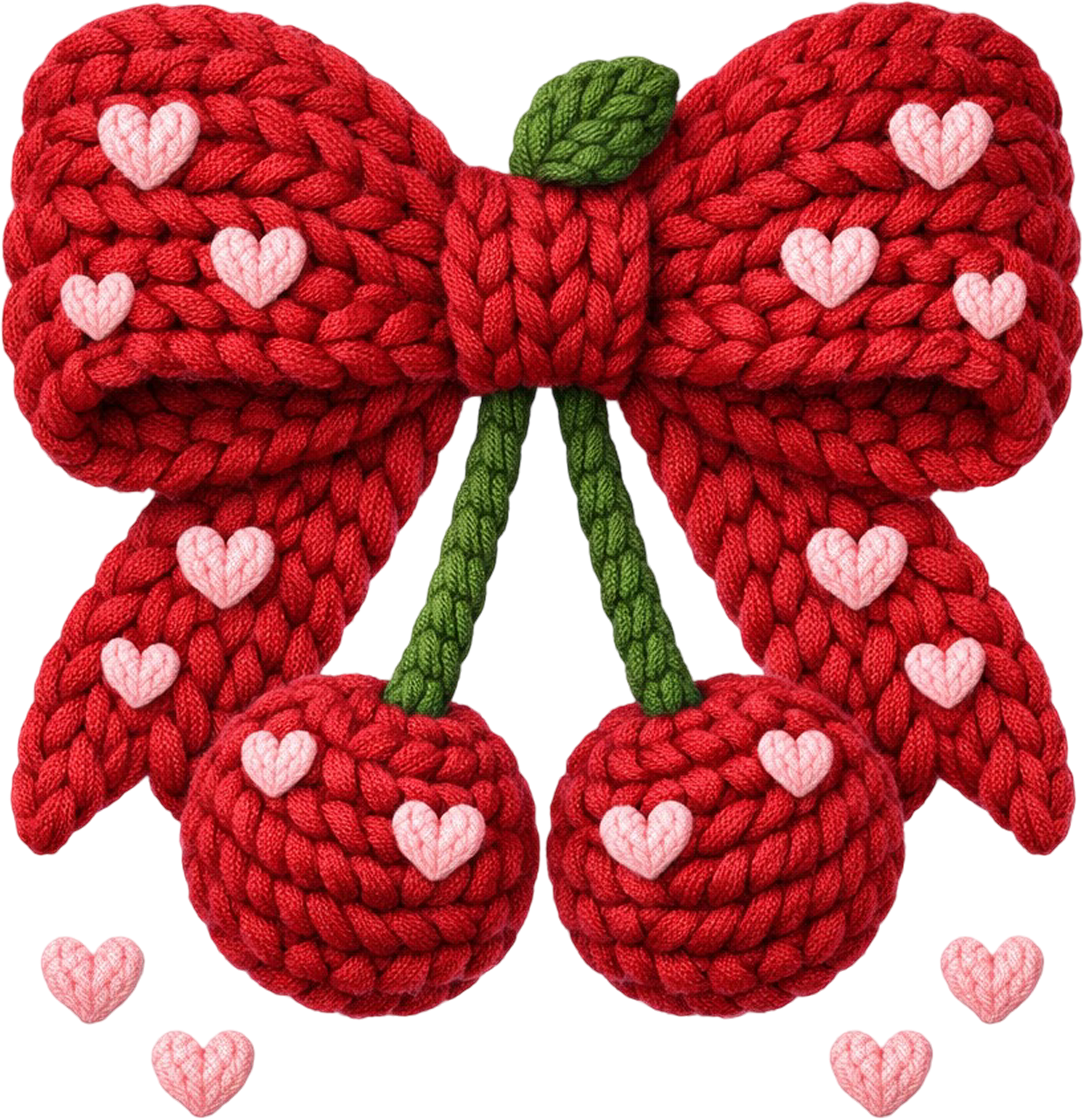 Faux Yarn Valentine Bow Cherry - Valentines Day Ready to Press DTF Transfer
