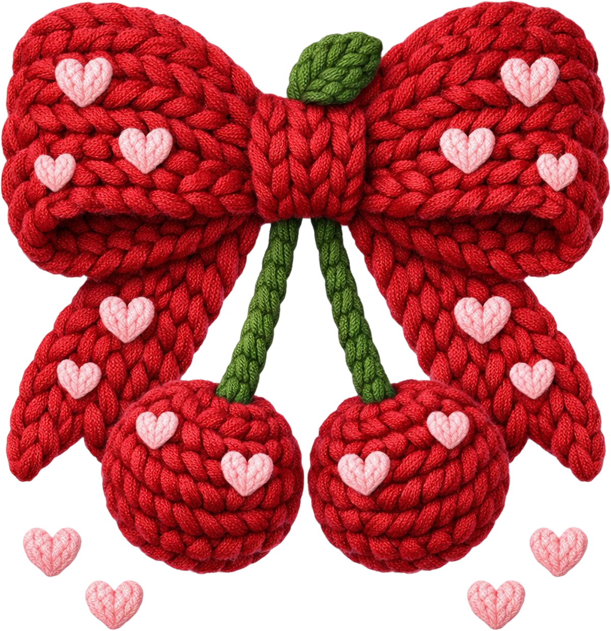 Faux Yarn Valentine Bow Cherry - Valentines Day Ready to Press DTF Transfer