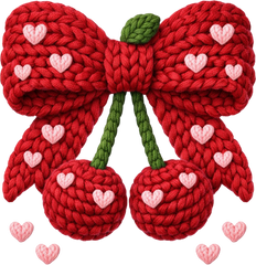 Faux Yarn Valentine Bow Cherry - Valentines Day Ready to Press DTF Transfer