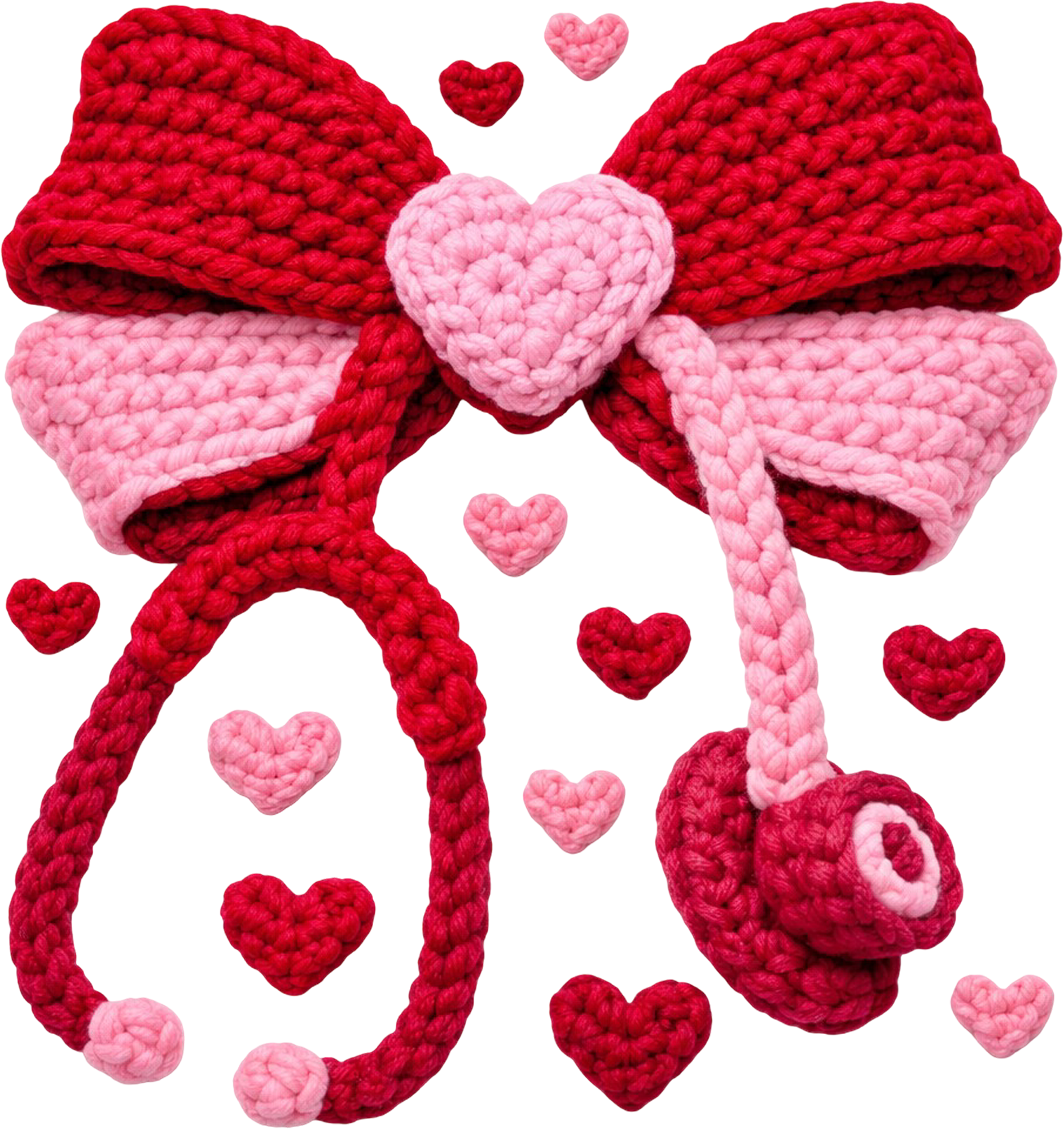Faux Yarn Valentine Bow Stethoscope - Valentines Day Ready to Press DTF Transfer