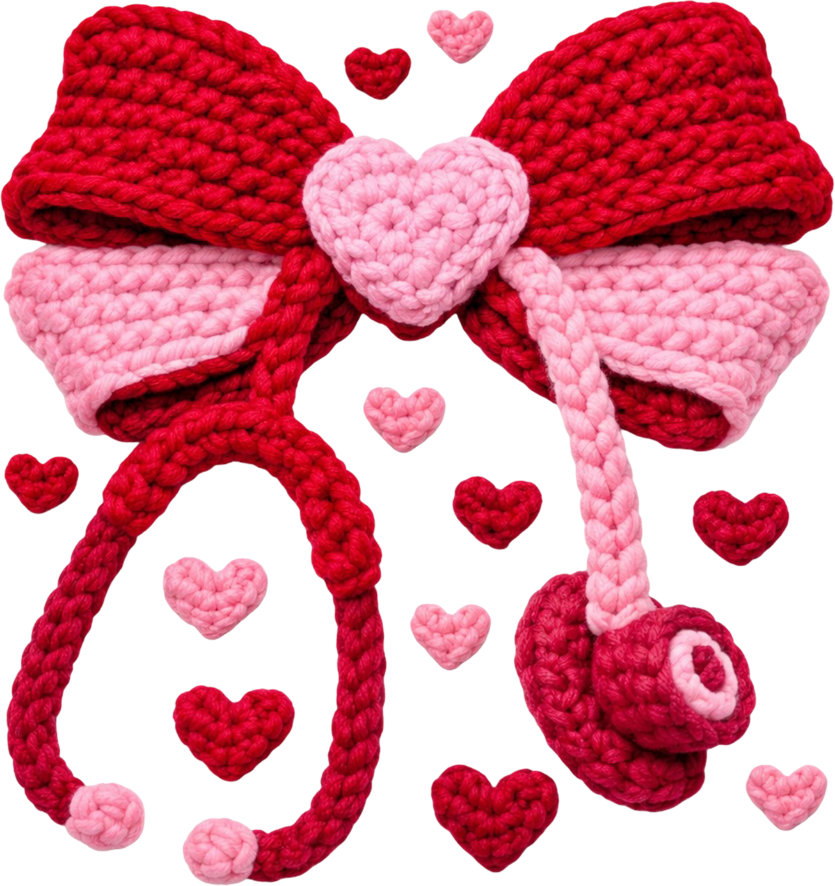 Faux Yarn Valentine Bow Stethoscope - Valentines Day Ready to Press DTF Transfer