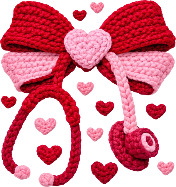 Faux Yarn Valentine Bow Stethoscope - Valentines Day Ready to Press DTF Transfer