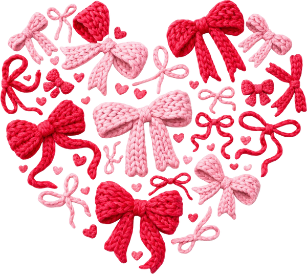 Faux Yarn Valentine Bow Heart - Valentines Day Ready to Press DTF Transfer