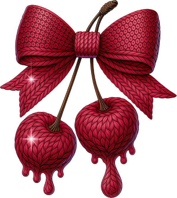 Faux Yarn Crochet Valentine Bow Cherry - Valentines Day Ready to Press DTF Transfer