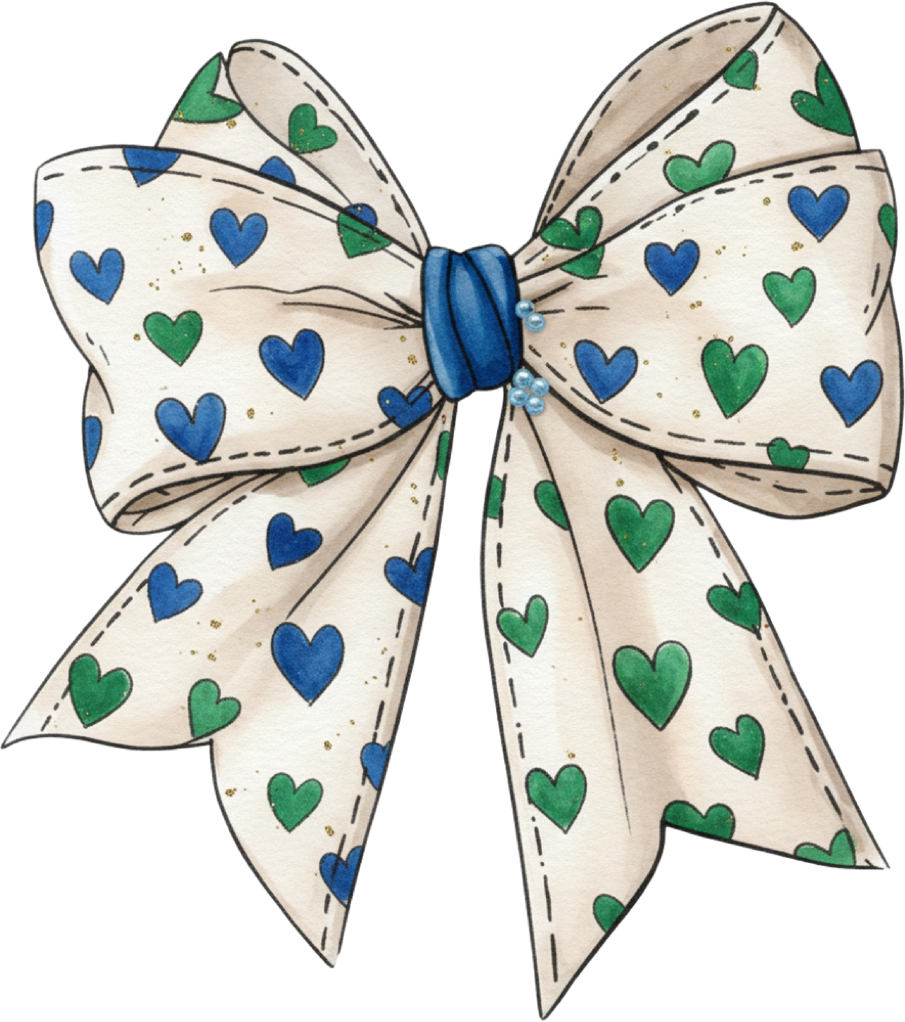 Valentine Blue Green Heart Bow - Valentines Day Ready to Press DTF Transfer